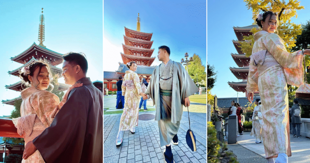 wearing kimono at sensoji temple
